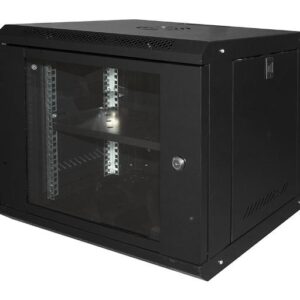 ARMADIO RACK DA MURO PER RETI 19" 9U 450X400X530 CON RIPIANO (LK1909UNL) NERO