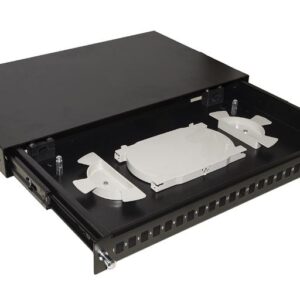 CASSETTO FIBRA OTTICA 24 PORTE PER ADATTATORI LC DUPLEX E SC SIMPLEX 1 UNITA' PER INSTALLAZIONE 19" NERO CON BINARI TELESCOPICI (LKFO24N)