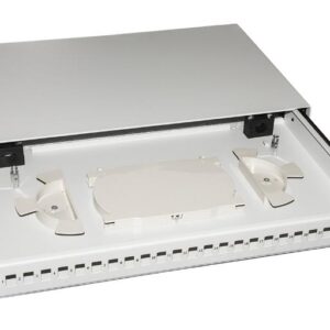 CASSETTO FIBRA OTTICA 24 PORTE PER ADATTATORI LC DUPLEX E SC SIMPLEX 1 UNITA' PER INSTALLAZIONE 19" GRIGIO CON BINARI TELESCOPICI (LKFO24GR)