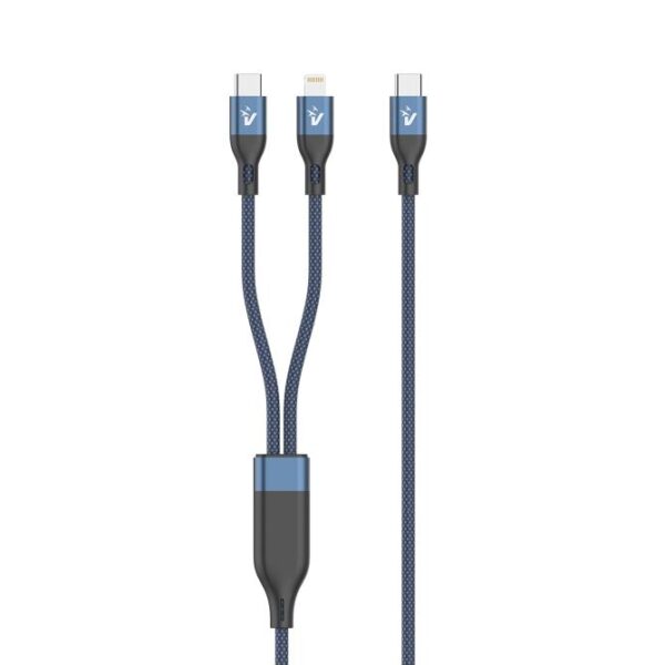 CAVO USB TYPE-C A 2 TYPE-C/LIGHTNING IN NYLON 1.2MT 100W (CS-NCCL12BL) NERO