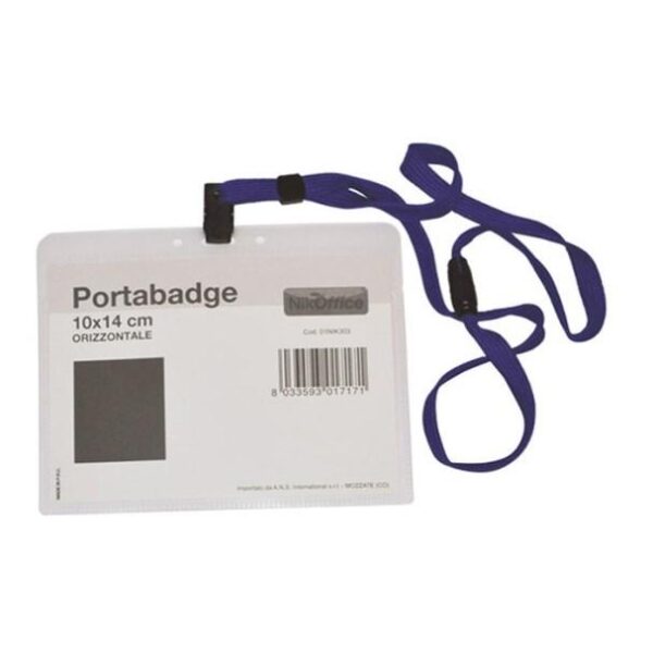 PORTABADGE ORIZZONTALE 10X14CM + CORDINO DA COLLO (01NIK303)