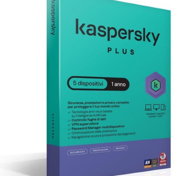 SOFTWARE SUPERSLIMBOX PLUS ANTIVIRUS FIREWALL FULL 1 LICENZA 1 ANNO 5 DISPOSITIVI (KL1042T5EFS-SSB)