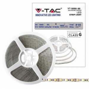 STRISCIA LED VT-5050-60 60LED/MT 12V STRIP 5MT 11W/M BIANCO FREDDO 6500K IP65 (212148)