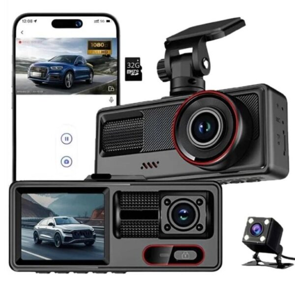 TELECAMERA DASH CAM BLACK BOX DVR RECORDER PER AUTO - 3 CANALI - 1080P WIFI