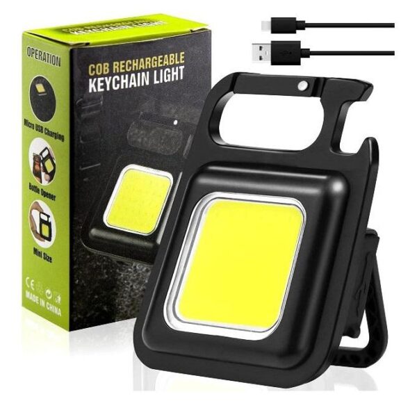 TORCIA MINI PORTACHIAVI RICARICABILE IMPERMEABILE - LUCE TASCABILE CON STAFFA PIEGHEVOLE APRIBOTTIGLIE E BASE MAGNETICA (COB KEYCHAIN PM-50)